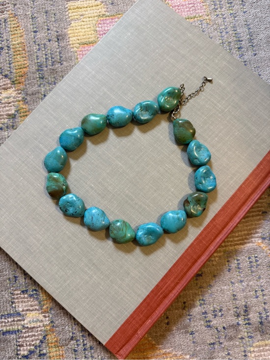 Vintage Jewelry - Vintage Chunky Faux Turquoise Statement Necklace Blue Green Bead Adjustable